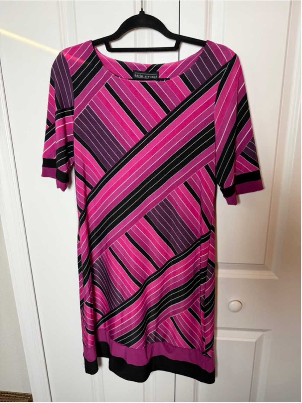Karin Stevens Pink Black Striped Dress Size 10